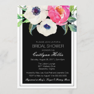 Botanical Bliss Black White Floral Bridal Shower Invitation