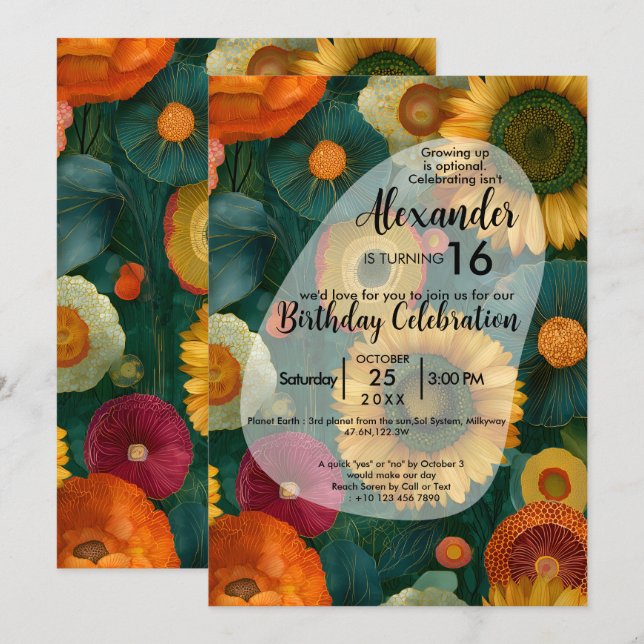 Botanical Bliss | Colourful Flower Design Invitation (Front/Back)