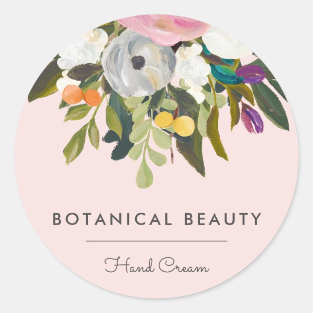 Botanical Bliss Elegant Modern Floral | Blush Classic Round Sticker (Front)