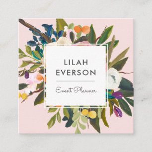 Botanical Bliss   Elegant Painted Floral   Blush Square Business Card