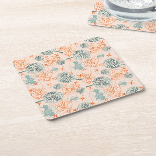 Botanical bliss pattern square paper coaster (Angled)