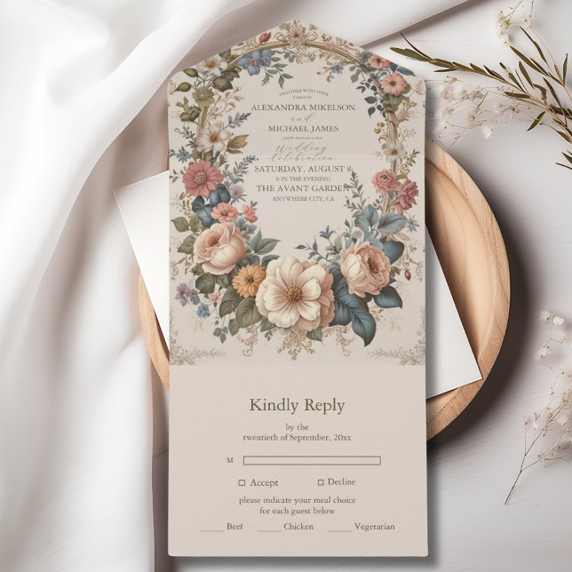 Botanical Bliss Wildflowers Art Nouveau Wedding All In One Invitation (Creator Uploaded)
