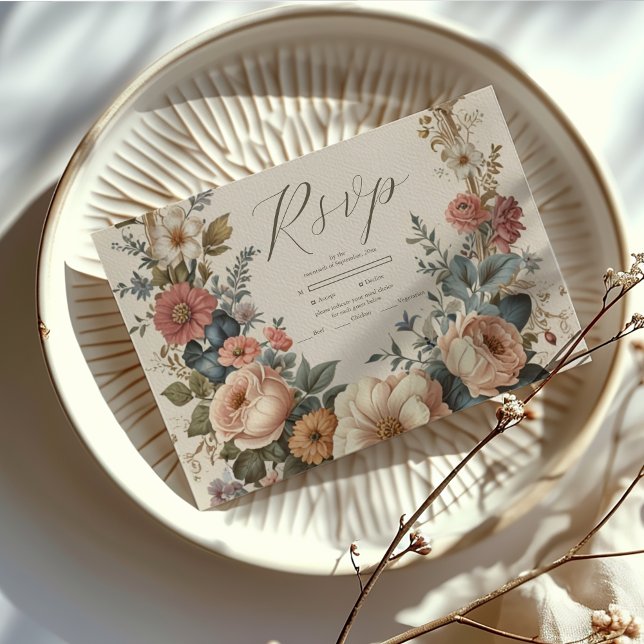 Botanical Bliss Wildflowers Art Nouveau Wedding RSVP Card (Creator Uploaded)