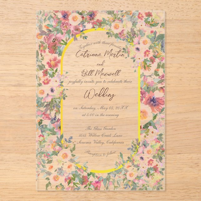 Botanical Bloom Acrylic Wedding Invitation (Front)