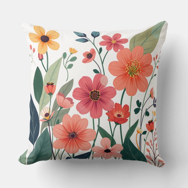 Botanical Bloom Burst Colourful Floral Pattern Art Cushion (Front)