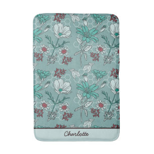 Botanical bloom floral pattern personalised name bath mat