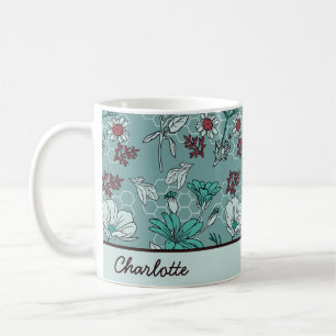 Botanical bloom floral pattern personalised name coffee mug