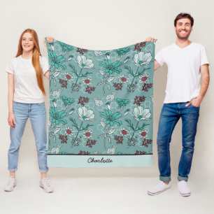 Botanical bloom floral pattern personalised name  fleece blanket