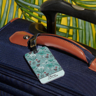 Botanical bloom floral pattern personalised name luggage tag