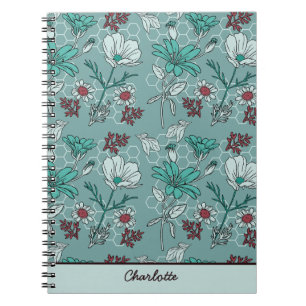 Botanical bloom floral pattern personalised name notebook