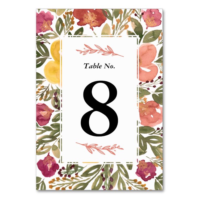 Botanical Bloom Painting Table Number (Front)