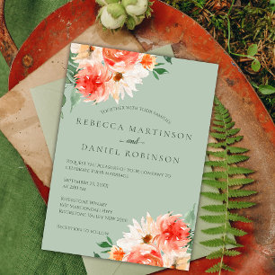 Botanical Blooms on Sage Green Wedding Invitation
