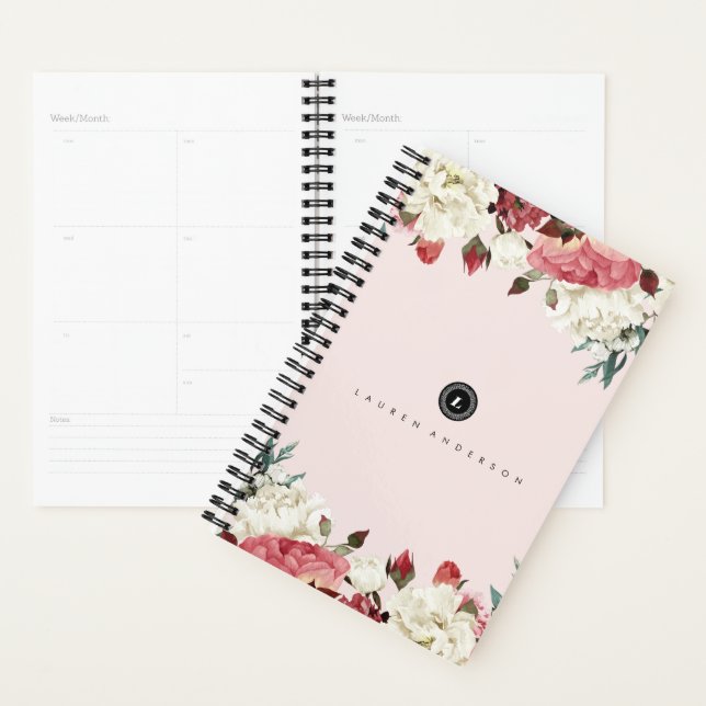 Botanical Blooms Vintage Rose Monogram Planner (Display)