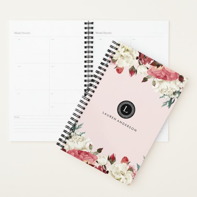 Botanical Blooms Vintage Rose Monogram Planner (Display)