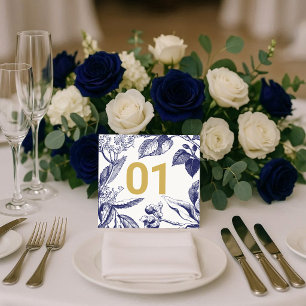 Botanical Blue and Gold Wedding Table Number