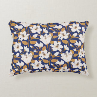 Botanical Blue Beige Lily Floral Pattern   Decorative Cushion