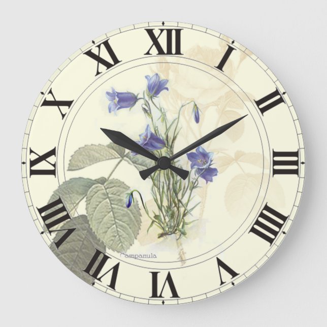 Botanical Blue Campanula clockface Large Clock (Front)