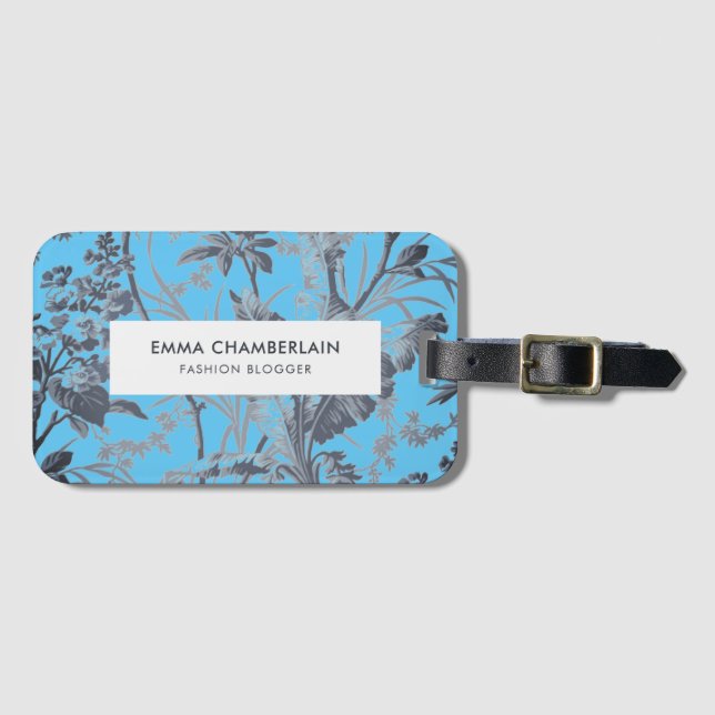 Botanical Blue Chinoiserie Custom Luggage Tag (Front Horizontal)