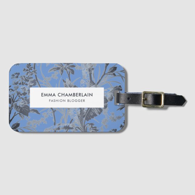 Botanical Blue Chinoiserie Custom Luggage Tag (Front Horizontal)
