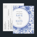 Botanical Blue Chinoiserie Wedding Save the Date Announcement Postcard<br><div class="desc">Impress your guests with this classy save the date card. The elegant chinoiserie design features botanical florals and foliage pattern in delft blue and white. Use the text fields to personalise the card with your own wording and details. If you want to change the font style, colour or text placement,...</div>