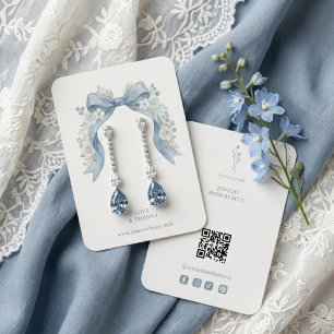 Botanical Blue Coquette Bow Jewellery Display TMF2 Business Card