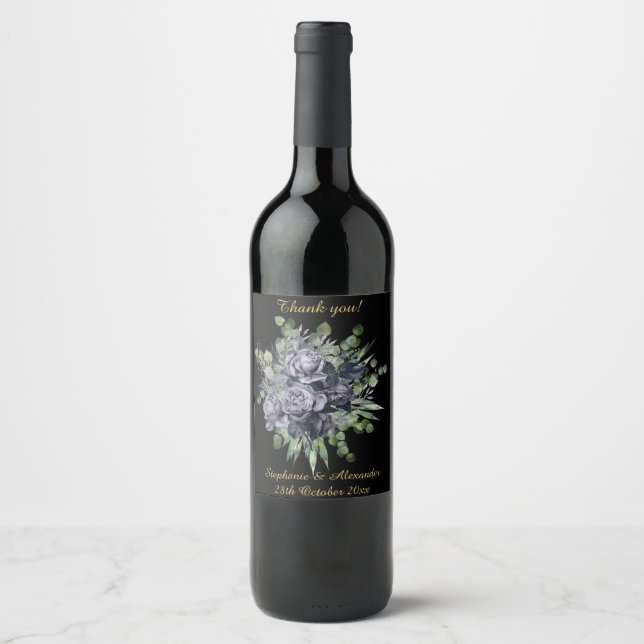 BOTANICAL BLUE EUCALYPTUS BLACK CUSTOMIZABLE LABEL (Front)