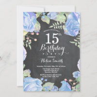Botanical Blue Floral 15th Birthday Invitation