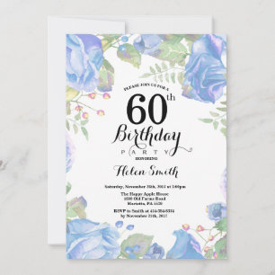 Botanical Blue Floral 60th Birthday Invitation