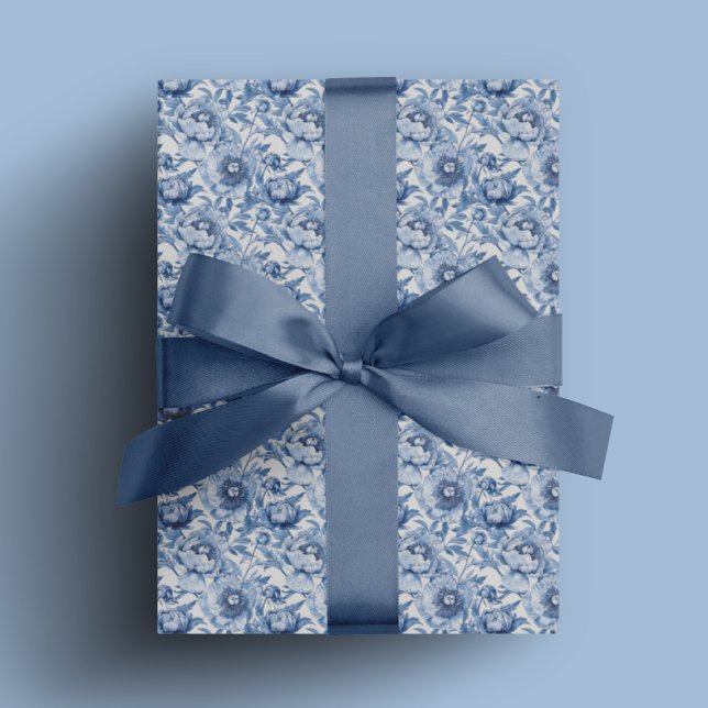 Botanical Blue Floral Chinoiserie Flower Pattern Wrapping Paper (Botanical Blue Floral Chinoiserie Flower Pattern Wrapping Paper)