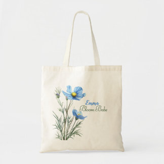 Botanical Blue Floral Custom Name Wildflower Tote Bag