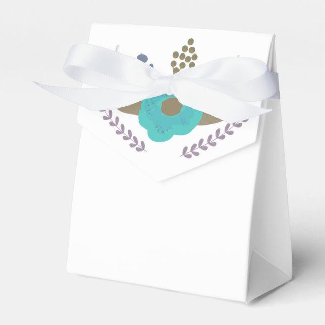 Botanical Blue Floral Leaves Party Favour Boxes (Front Side)