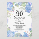 Botanical Blue Floral Surprise 90th Birthday Invitation<br><div class="desc">Botanical Blue Floral Surprise 90th Birthday Invitation. Floral Pink Peonies Birthday Invitation for Women. Watercolor Floral Flower. Elegant Pink Rose and Peony Flowers. Adult Birthday. White Background. Black and White. 13th 15th 16th 18th 20th 21st 30th 40th 50th 60th 70th 80th 90th 100th, Any Ages. For further customisation, please click...</div>
