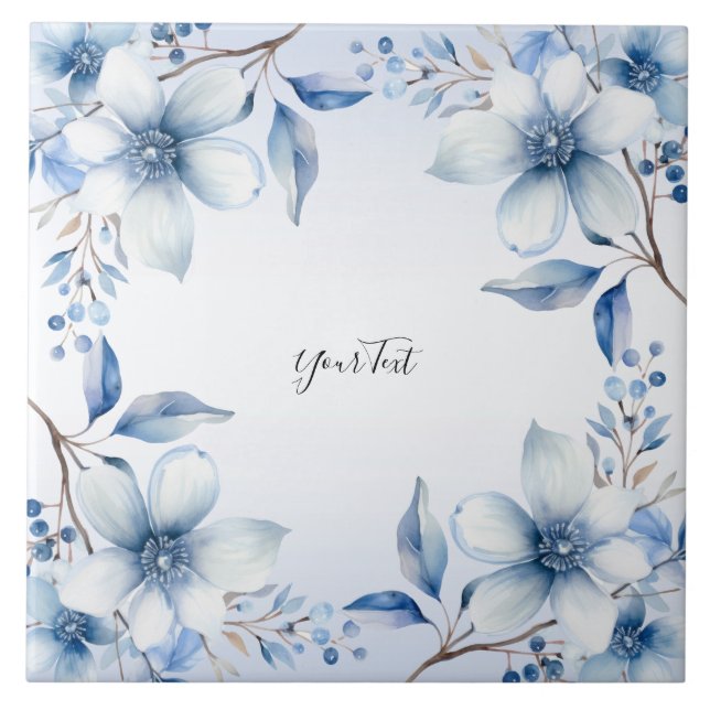 Botanical Blue Flowers Ceramic Tile (Front)