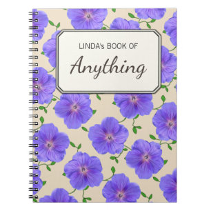 Botanical Blue Flowers on any Colour Personalised Notebook