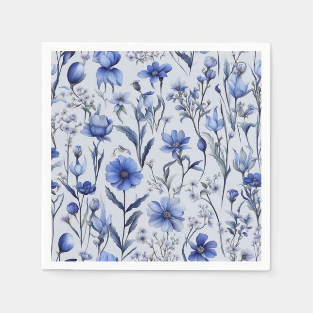 Botanical blue flowers pattern napkin (Front)