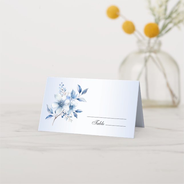 Botanical Blue Flowers Place Card (Front)