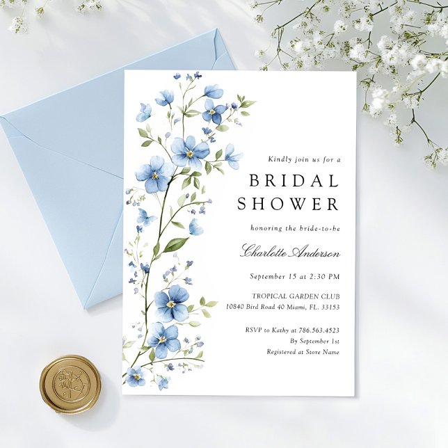Botanical Blue Flowers Watercolor Bridal Shower Invitation (Creator Uploaded)