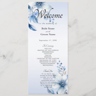 Botanical Blue Flowers Wedding program Programme