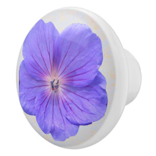 Botanical Blue Geranium Flower on any Colour Ceramic Knob
