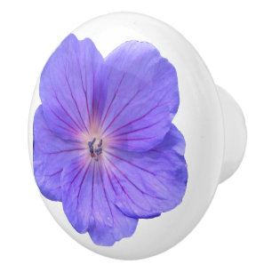 Botanical Blue Geranium Flower on any Colour Ceramic Knob