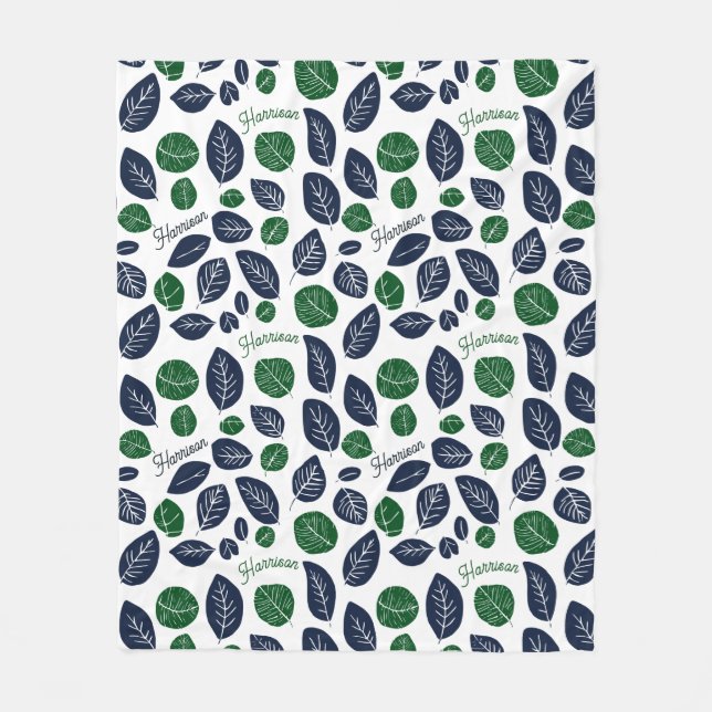 Botanical Blue & Green Baby Boy  Fleece Blanket (Front)
