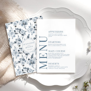 Botanical Blue Grey Floral Wedding Menu Cards
