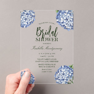 Botanical Blue Hydrangea Acrylic Bridal Shower Invitations