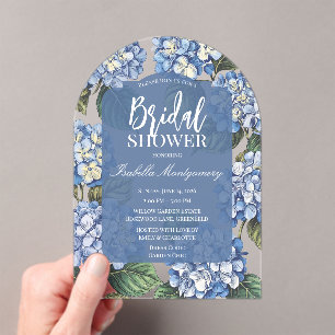 Botanical Blue Hydrangea Floral Acrylic Invitations