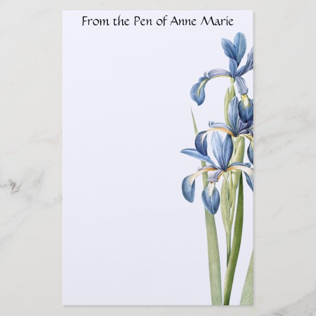 Botanical Blue Iris Flowers Floral Stationery (Front)