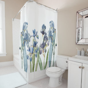 Botanical Blue Iris Flowers Redoute Shower Curtain