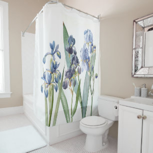 Botanical Blue Iris Flowers Redoute Shower Curtain