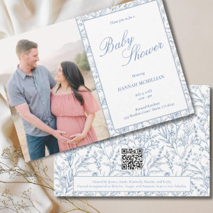 Botanical Blue Line Drawn Baby Shower Invitation