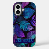 Botanical Blue Pink Leaf Watercolor Art