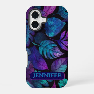 Botanical Blue Pink Leaf Watercolor Art iPhone 16 Case